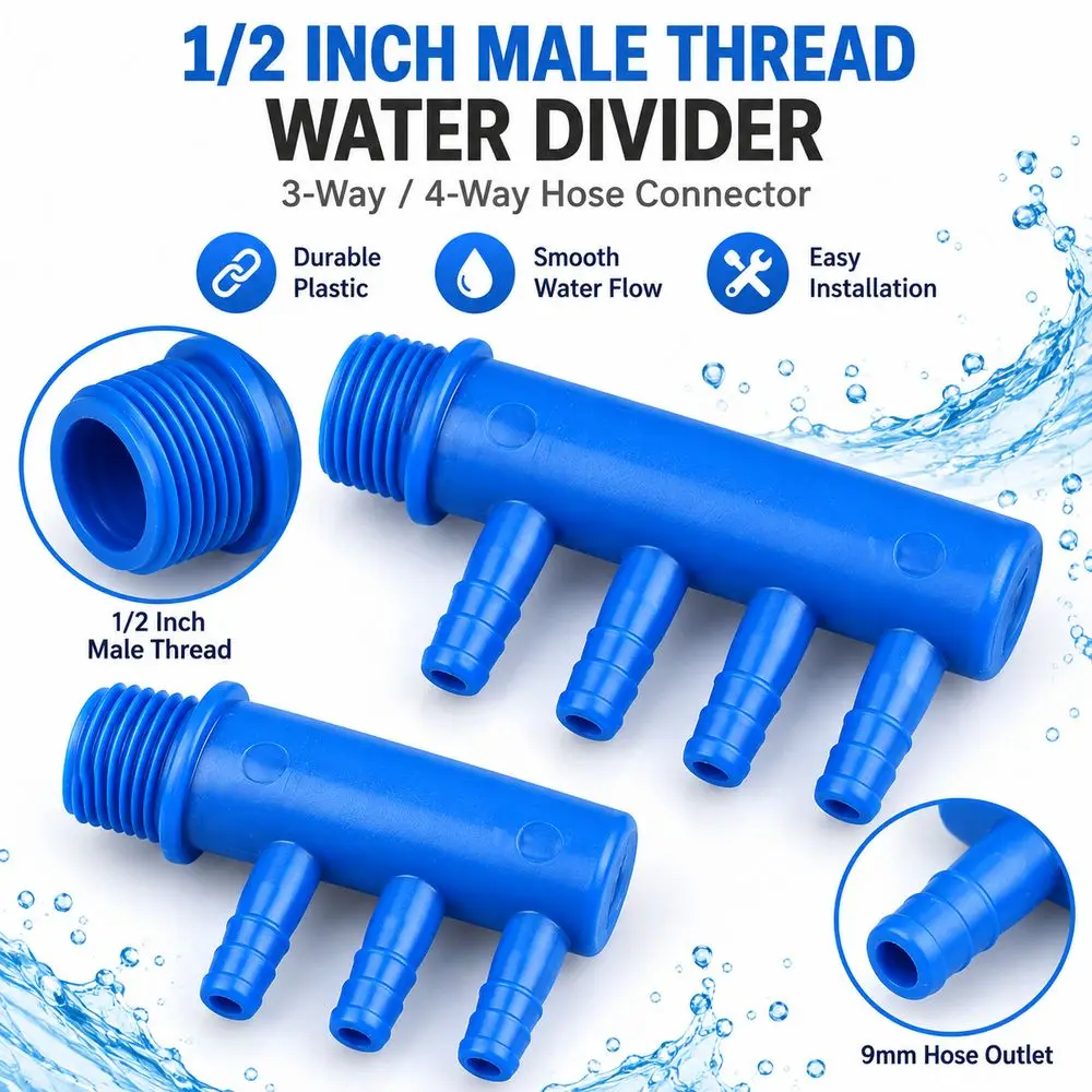 Plastic Male Thread Water Divider Y Type Barbed Port Hose Splitter Multi Outlet 9mm 3-Way 4-Way Threaded Pipe Manifold