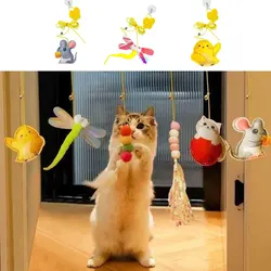 Swing Cat Toy Sticky Disc Elastic Hanging Door Teasing kitten Rope Long Rope Teasing Interactive Cats Toy Cat Accessories