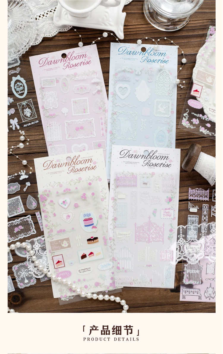 Journal GO Vintage-Rosen-Transferaufkleber, Spitzen- und Blumenmuster-Rahmen-Aufkleber für Journaling, Scrapbooking, Planer und DIY-Bastelarbeiten – Detail 3