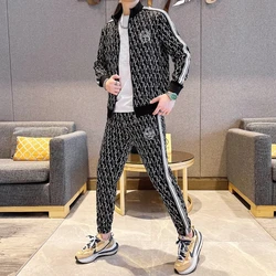 Spring and Autumn Men's Casual Long-sleeved Sportswear Trend Splicing High-quality Printed Jacket and Trousers Two-piece Set