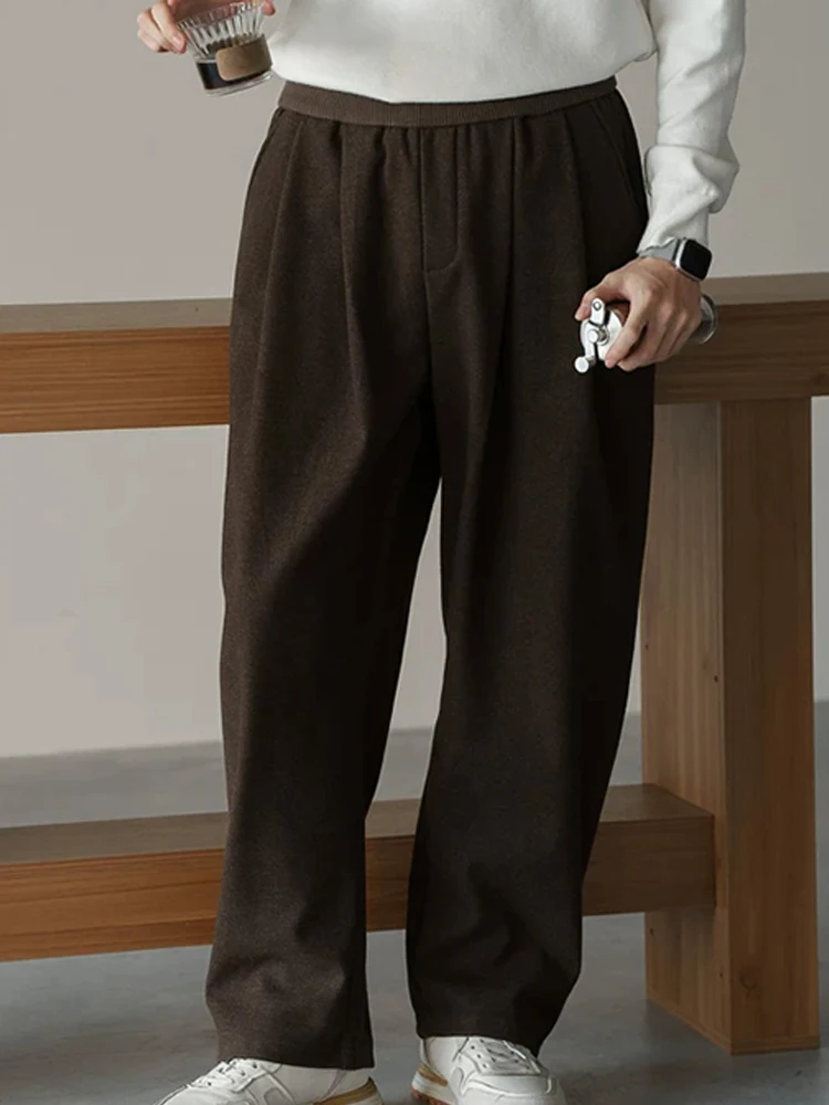 

Thiened Woolen Casual Pants Men's Straight Leg Anti-Wrinkle Winter Faion Ci Sle Old Money Vintage 2 Needle Brued T...