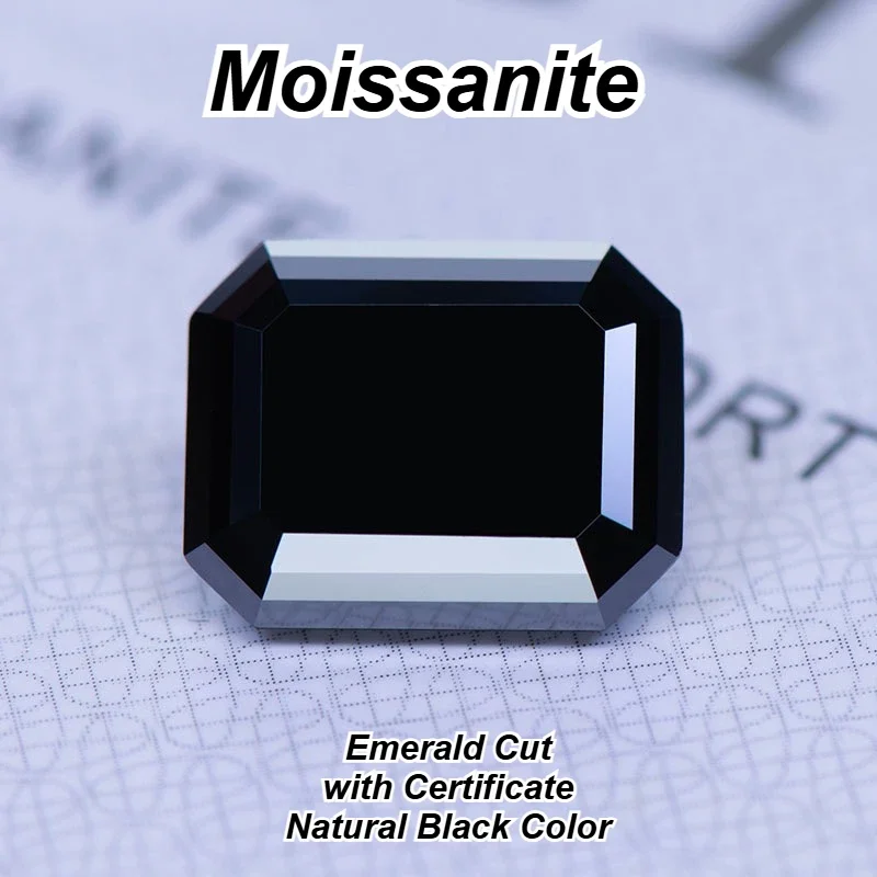 Moissanite Stone Emerald Cut Natural Black Color Lab Grown Gemstone DIY Ring Necklace Earrings Main Materials with Certificate