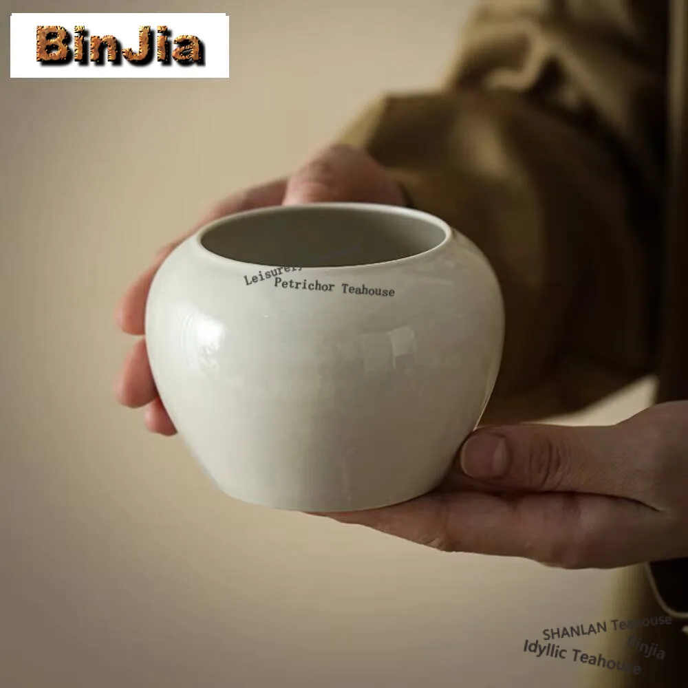 370ml Plant Ash Handmade Tea Washing Circular Jianshui Tea Washing Basin Writing-brush Washer Tea Residue Barrel Chaxi Teaware