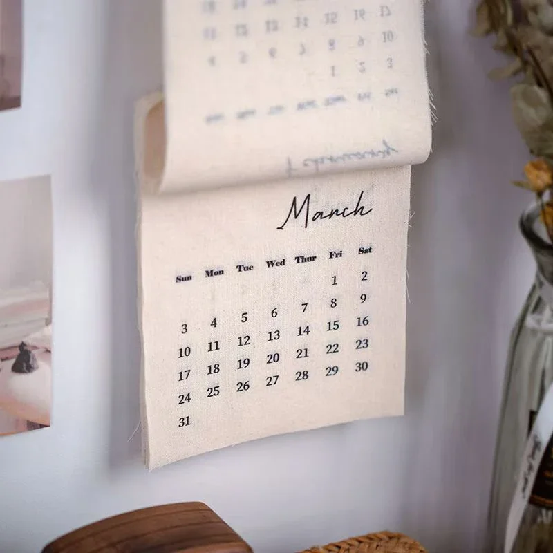 2026 Wall Calendar Cotton Cloth Decorative English Calendar Retro Style Office Living Room Home Decor for Popular Posing Prop