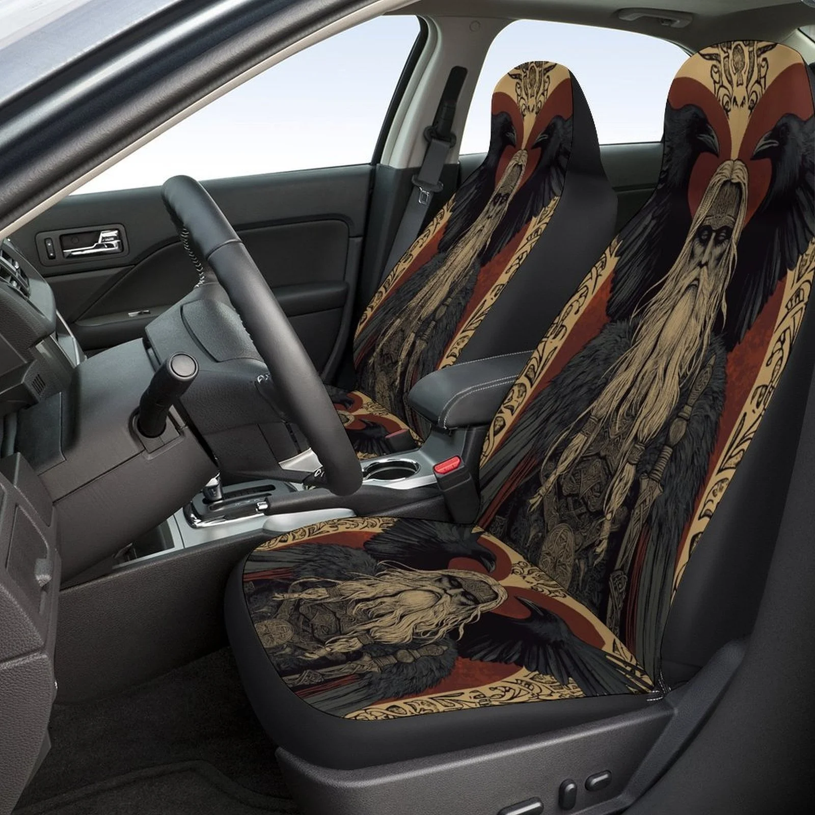Odin With Ravens_1 Custom Car Seat Cover Set Suitable For Most Vehicles, Stylish And Comfortable Full Set Of Car Seat Protectors