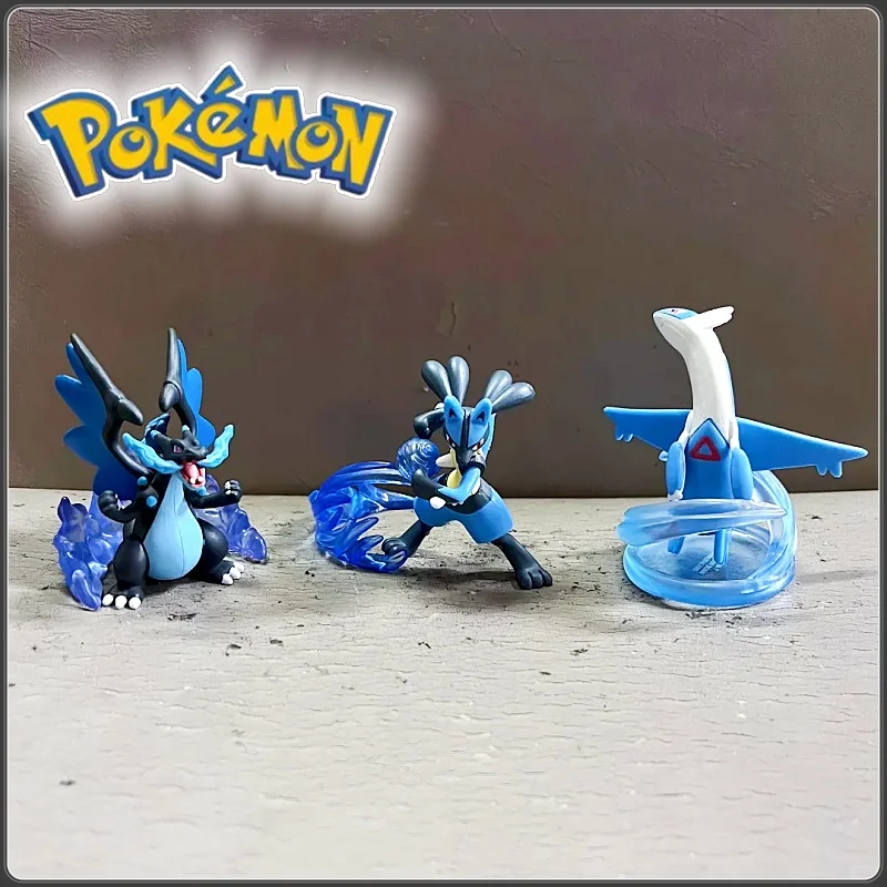 Figura Coleccionable de Anime Pokemon Capsule Act Aoki Hadou Gashapon, Mega Charizard X Lucario, con Efectos y Escenas, Modelo de Juguete