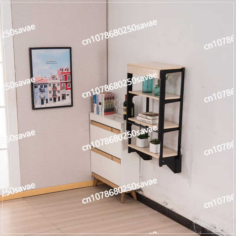 Small apartment wall-mounted shelf household telescopic folding dining table balcony table hanging flower stand folding table