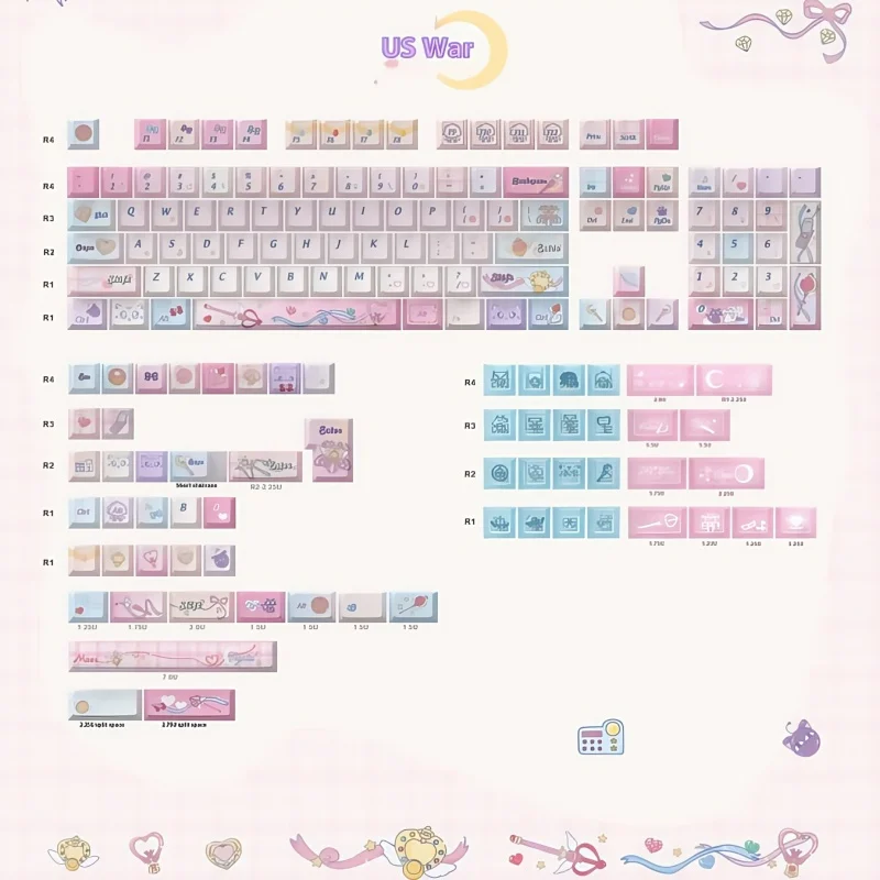 

Magical Moonfield Theme Keycap MAO/Cherry High Five Sided Heat Sublimation PC or PBT Material Transparent Full Set Cute 136 Key