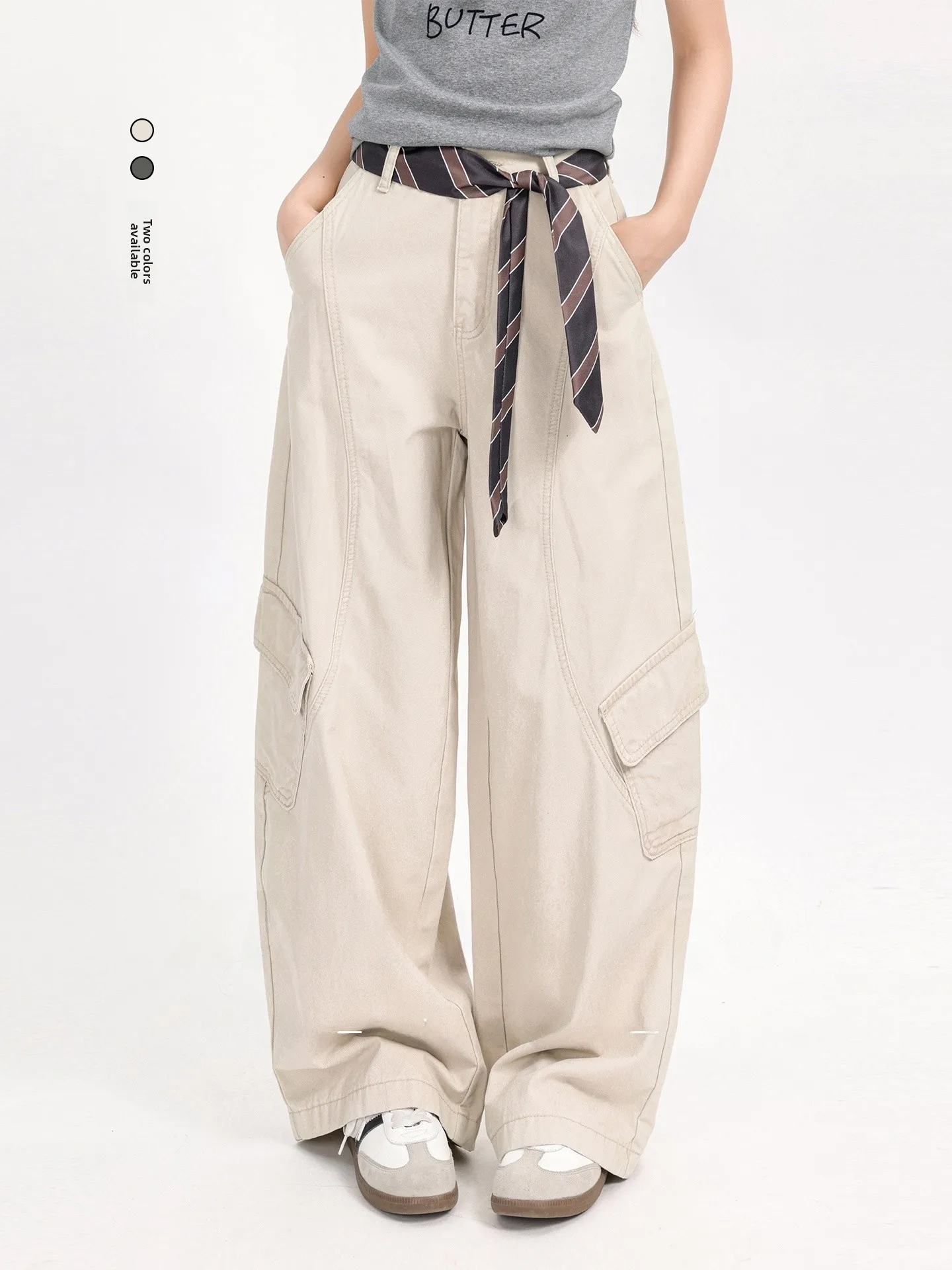 

Повседневные корейские универсальные рабочие брюки с высокой талией и широкими штанинами, утягивающие длинные брюки для женщин, осеннее новое поступление, джинсы