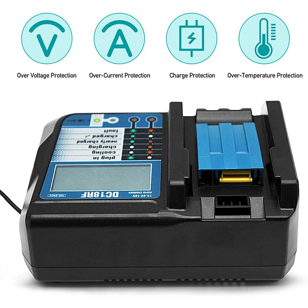 Imagem -05 - Carregador de Bateria para Li-ion Makita 18v 14.4v Bl1830 Bl1430 Dc18rc Dc18ra Ferramenta Elétrica Corrente de Carregamento Eua uk ue au Plug Dc18rf 3a