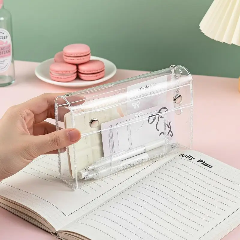 1Pcs PVC Transparent Button Pencil Case Large Capacity Vertical Simple Ins Style Student Desktop Finishing Niche Stationery