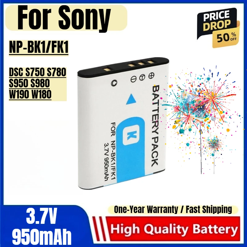 NP-BK1/FK1 Battery 3.7V 950mAh Rechargeable Batteries and Charger for Sony DSC S750 S780 S950 S980 W190 W180 Camera Battery
