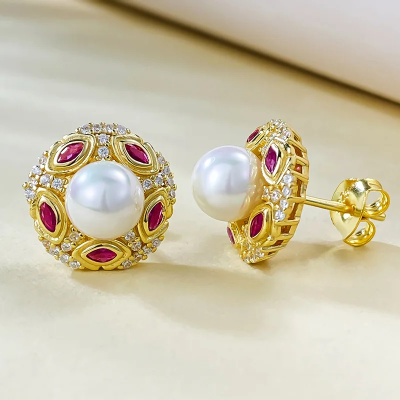 

New 925 Silver 7mm Pearl Stud Earrings Fashion Elegant Fine Jewelry Classic Birthday Gift