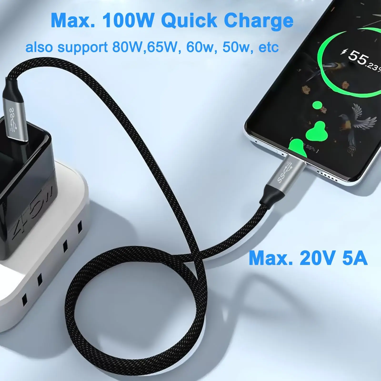 USB نوع C إلى USB C 3.1 Gen2 10Gbps كابل PD 100 واط 5A شحن سريع الكوع كابل لماك بوك 4k 60 هرتز نوع C كابل الفيديو 1/2/3 متر #2