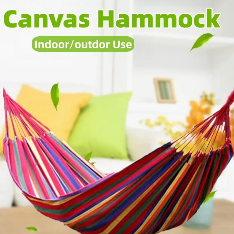 أرجوحة قماشية خارجية أرجوحة لشخص واحد أو مزدوج خطوط ملونة وعصا منحنية من البوليستر مضادة للانزلاق في الفناء الخلفي المريح #1