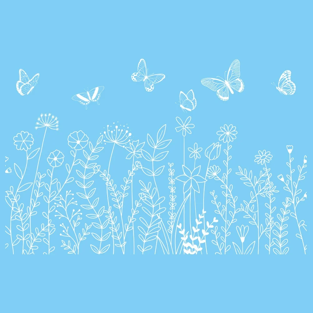 White Spring Butterfly Floral Static Cling Decals for Windows Mirrors Tiles PVC Glass Stickers 30x60cm 2 Stickers