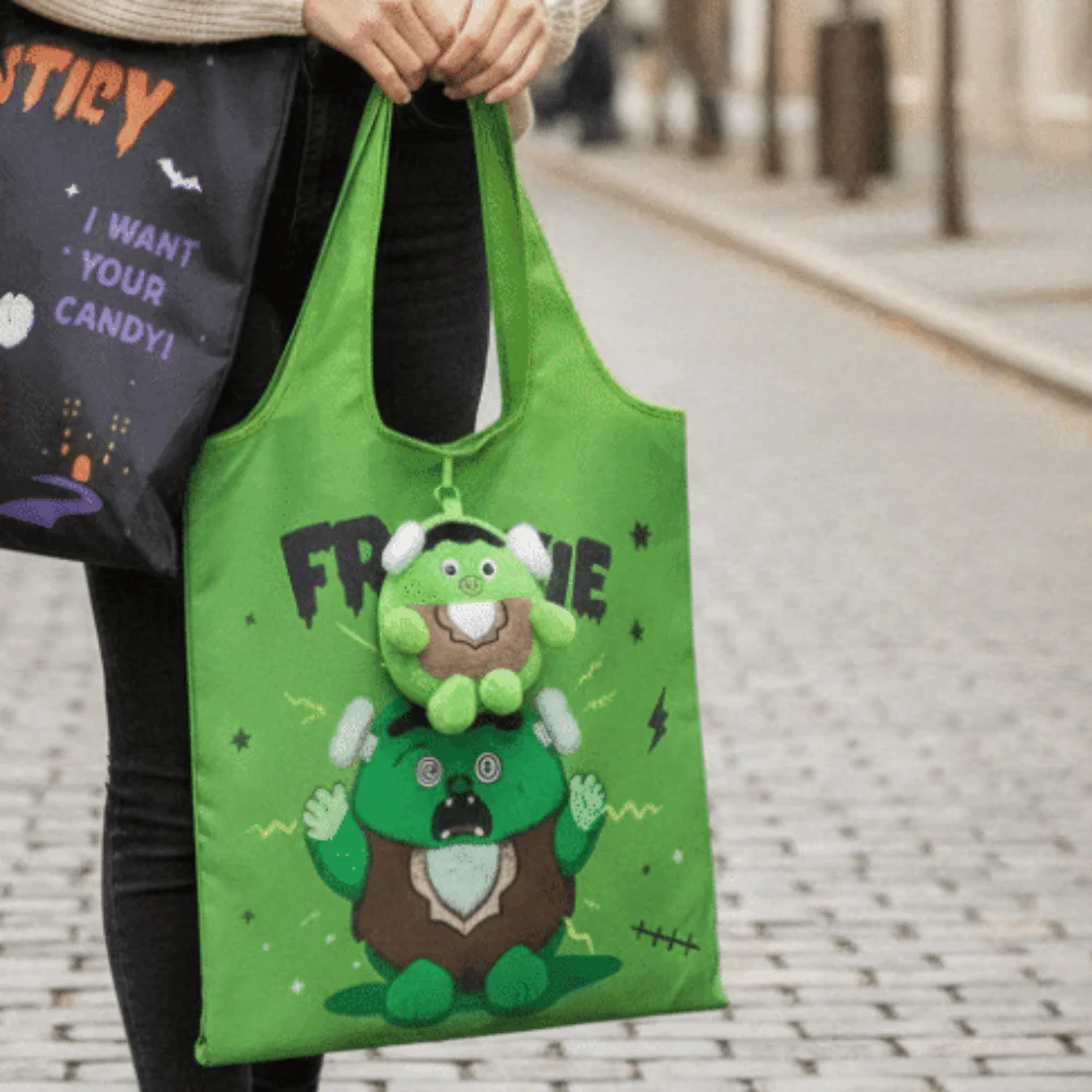 Solid Color Halloween Grocery Tote Mini Space-Saving Cartoon Pocket Handbag Quick-Folding Ultra-Lightweight