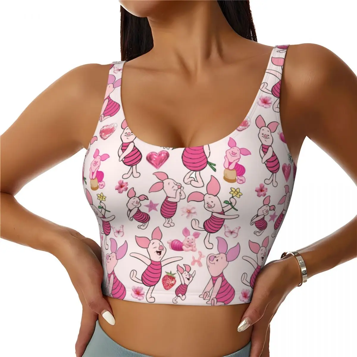 

Custom Piglet Cartoon Workout Crop Tank Tops for Women Piglets Big Movie Running Sports Bras