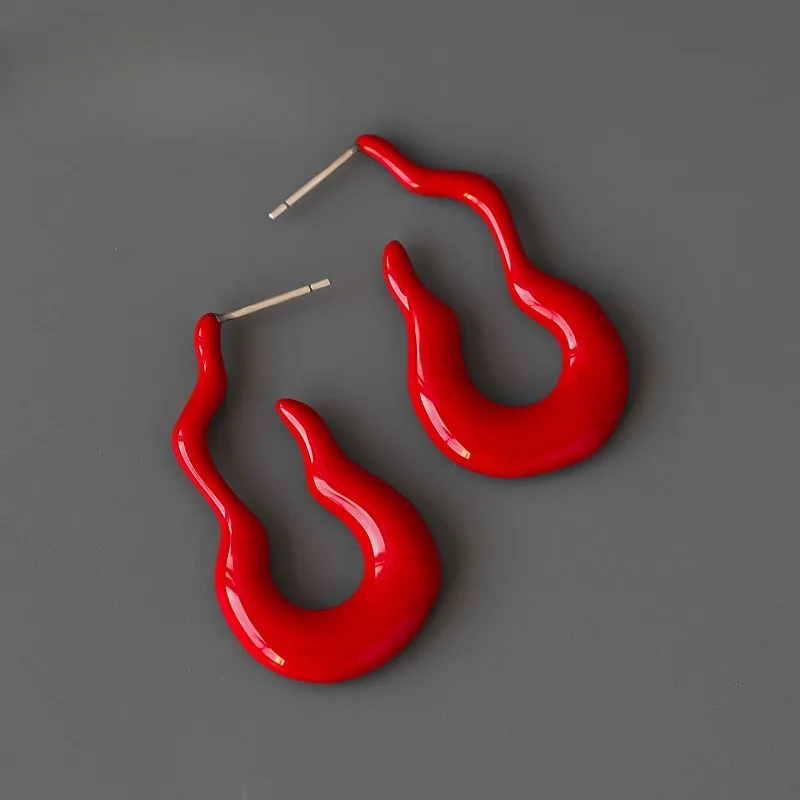 Original Design Red Flame Earrings for Women Korea Fashion High-end Charm Irregular Red Enamel Women's Earrings