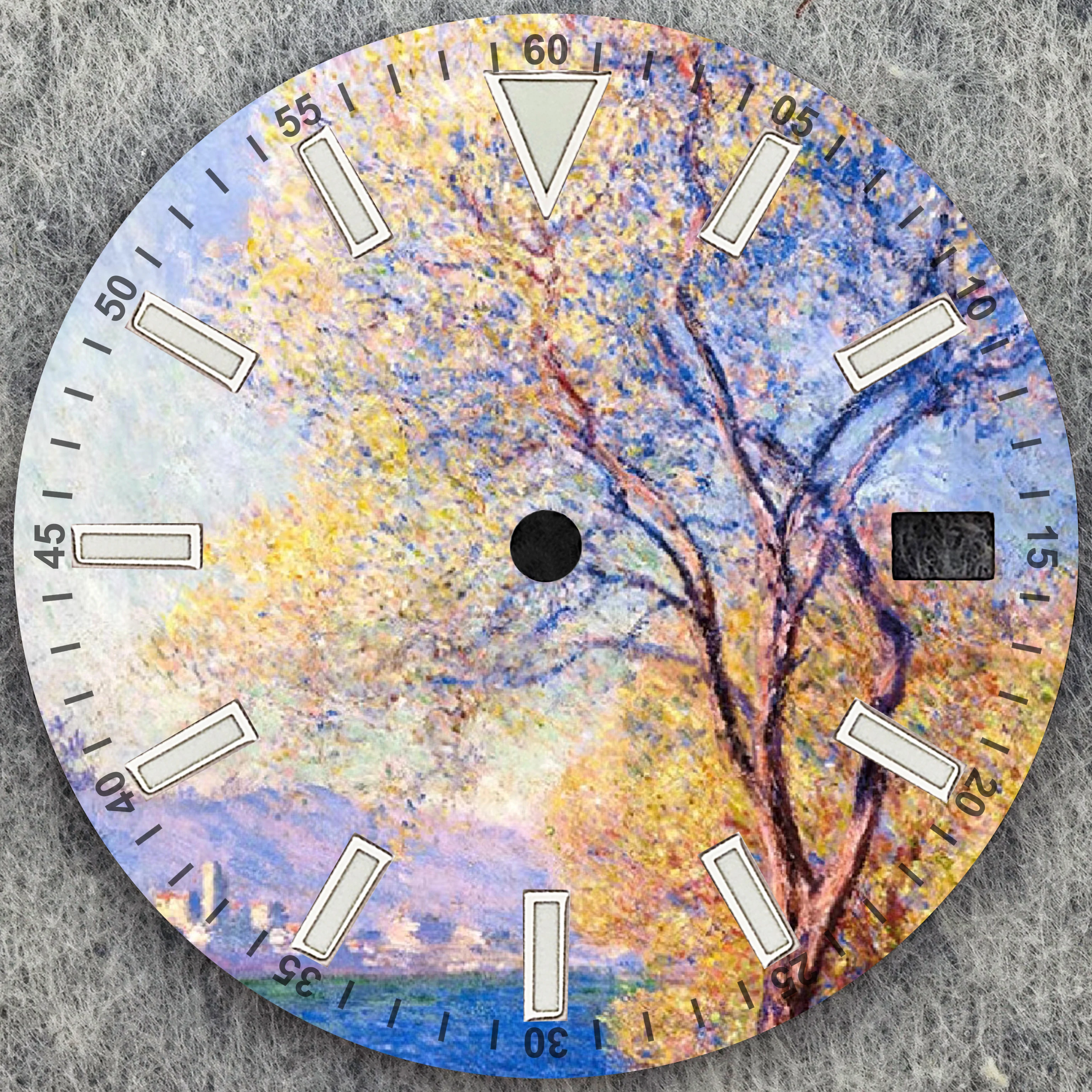 NH35 무브먼트와 호환 가능한 고품질 시계 다이얼, 28.5mm 모네 랜드스케이프 시리즈, 시계 액세서리