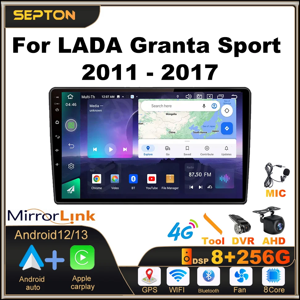 

SEPTON Android12 Car Radio for LADA Granta Sport 2011 - 2017 Multimedia Viedo Player GPS Wifi Carplay Android Auto Head Unit