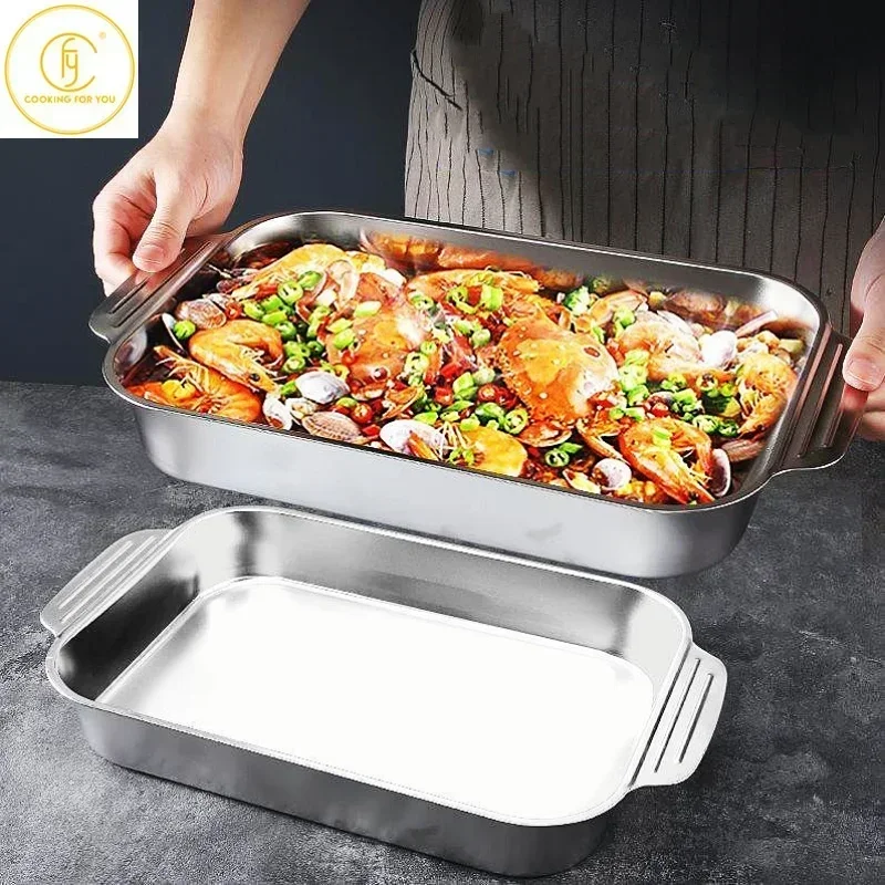 Stainless Steel Fish Deep Plate Both Gas and Induction Cooker BBQ Fried Beef Food Tray Seafood Dish Bbq Plate