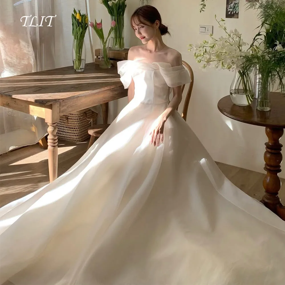 

TLIT Elegant Ivory Organza Wedding Dresses Korea Wedding Dresses Photo shoot Strapless Off The Shoulder Bridal Gowns Customized