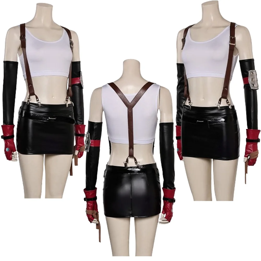 Tifa Lockhart Women Wig Skirt Cosplay Anime Game Final Cosplay Fantasy VII Costume Adult Tops Skirt FF7 Female Halloween Suit