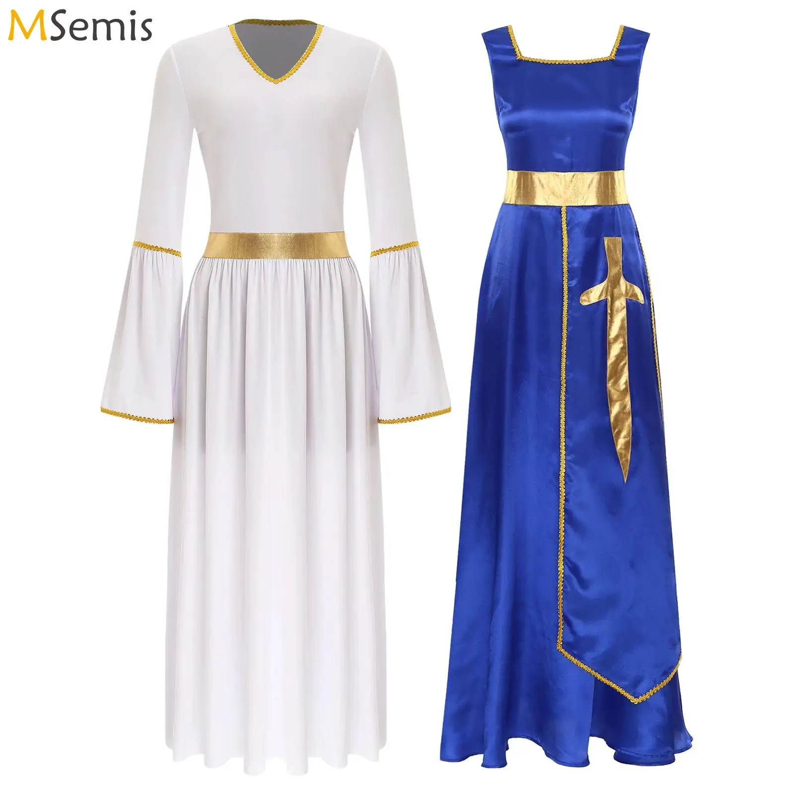 

Women Liturgical robe Worship Dance Tunic Dress Church Choir Praise Performance Costume Cross Church Choir Worship Praise Dress