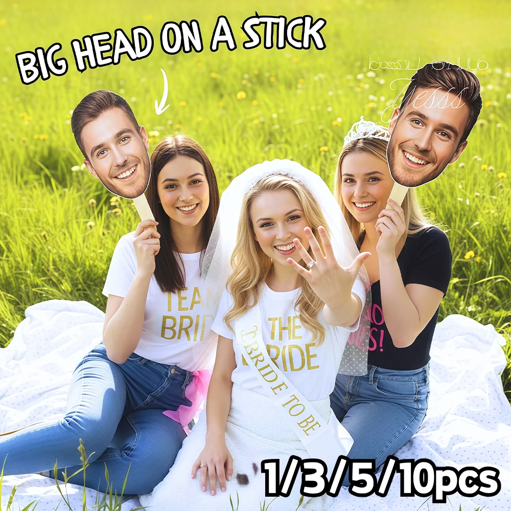 Customized Face on Stick, Personalized Face Masks Wedding Party Bridegroom Photo Head Cutout Diy for Couple Family 1/3/5/10PCS