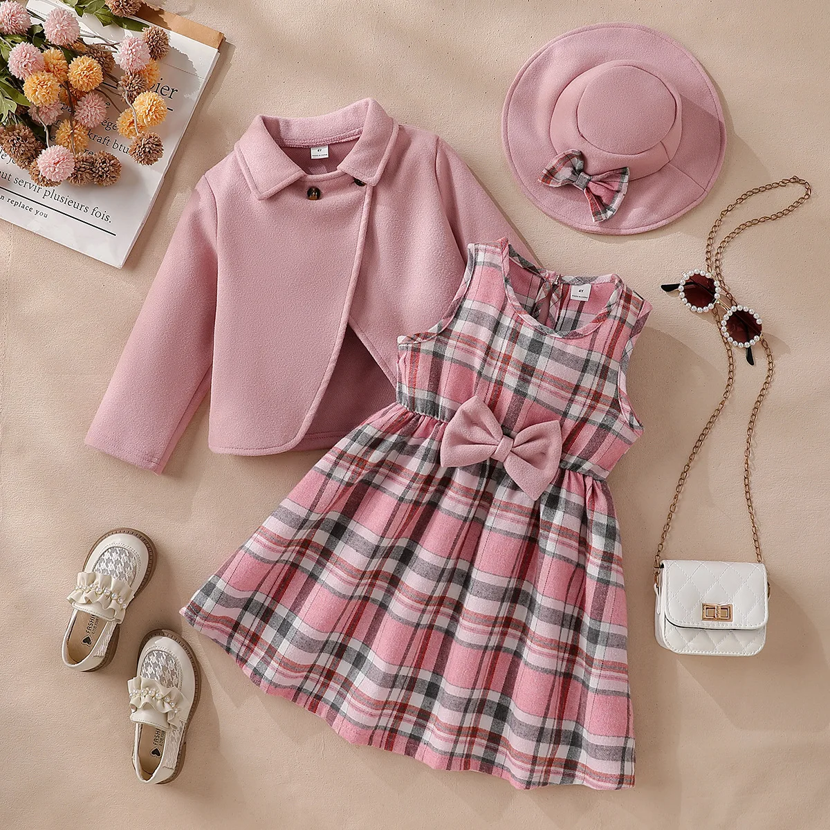 3 4 5 6 7 Years Autumn Girls Clothing Sets Fashion Woolen Coat + Paid Dress + Hat 3Pcs Girls Suits Birthday Gifts Kids Clothes