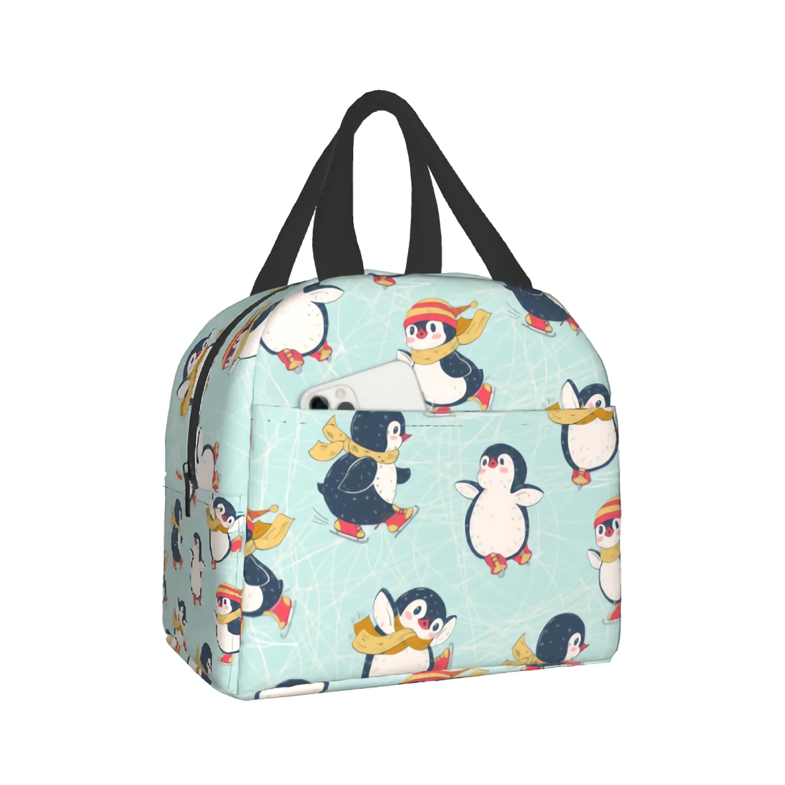 

Penguins Skating Print Lunch Box Cute Animal Insulated Boxes Waterproof Bag Reusable Tote For Office Picnic