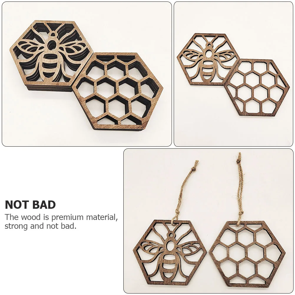 

5pcs Wooden Coaster Set Tableware Tableware Mat Cup Cushion Mat Craft Wooden Cushion Home Supply Beehive Design