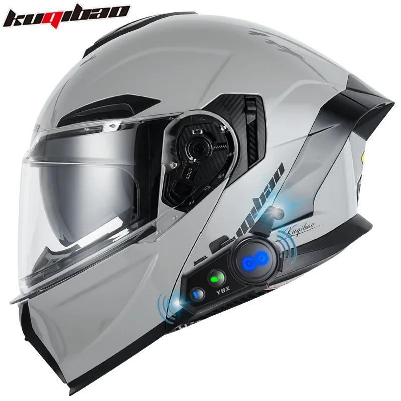 

Kuqibao мотоциклетный шлем с двойной линзой, отслаивающийся шлем, 8-местный домофон, Bluetooth-шлем, длительный срок службы батареи, cascos para moto