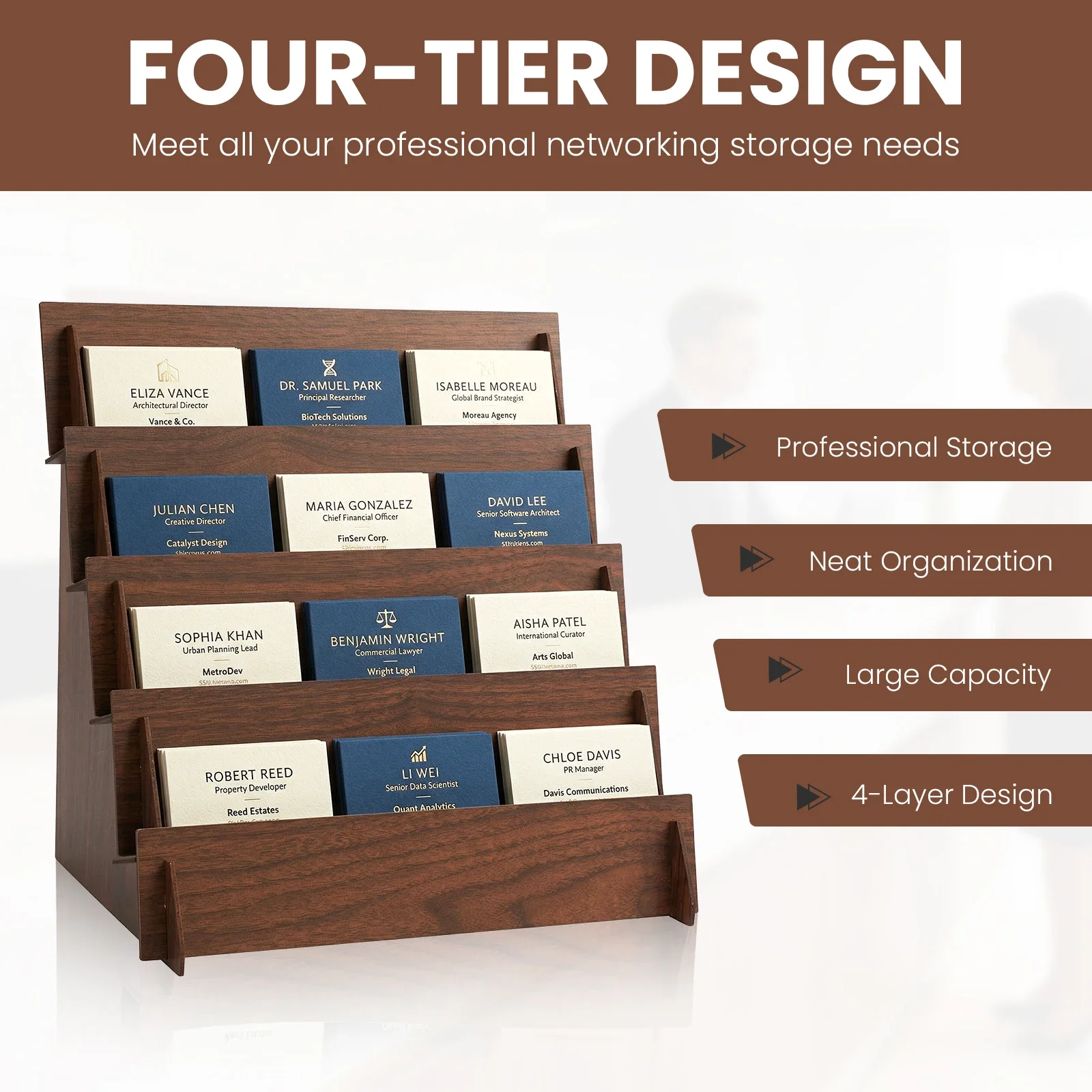 4 Layers Greeting Card Display Stand Wooden Desktop Brochure Organizer Multifunctional Pamphlet Rack for Craft Show Retail Sales