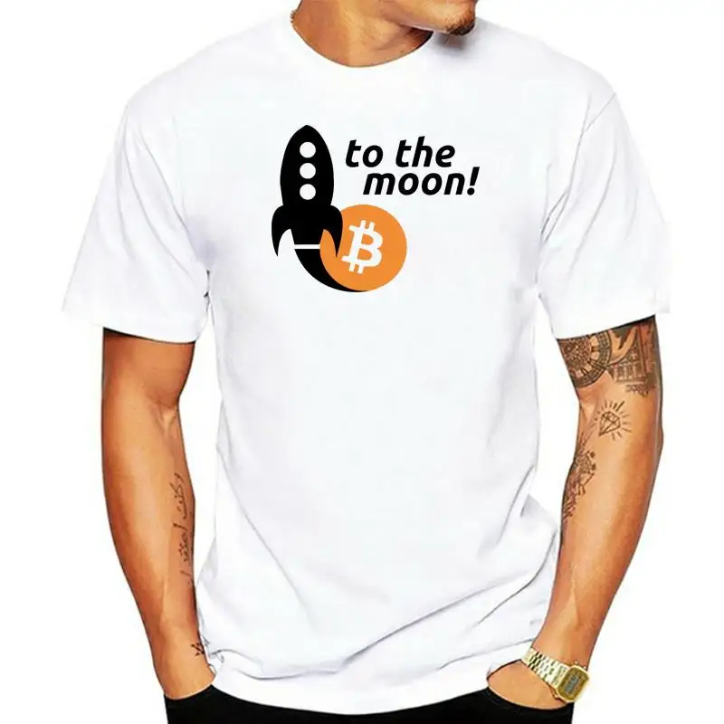 Men T Shirt Bitcoin To The Moon Youth Crewneck Short Sleeve Tshirs Hot 100% Cotton Selling Men Printing On Tee Shirts