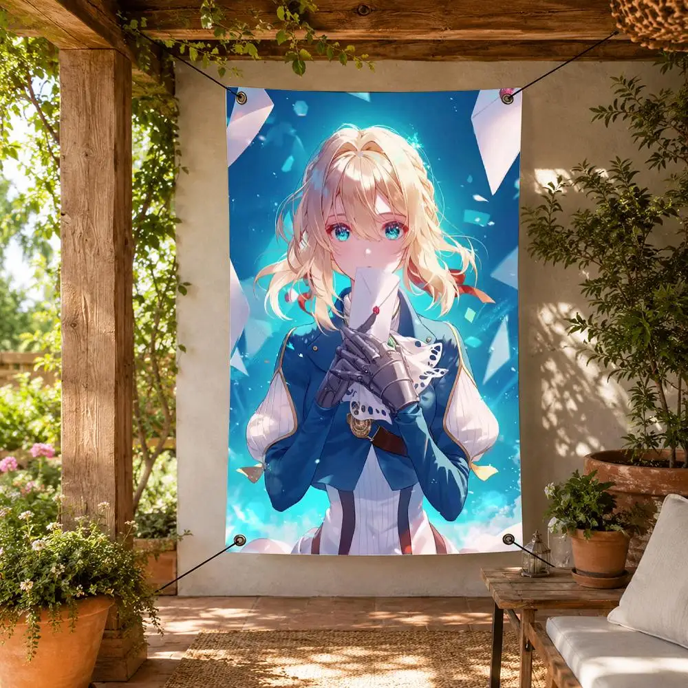 Anime V-Violet Evergarden Flags Decorative Flag Banner for Indoor Outdoor Wall Garden Yard Porch Patio Home Party Decor