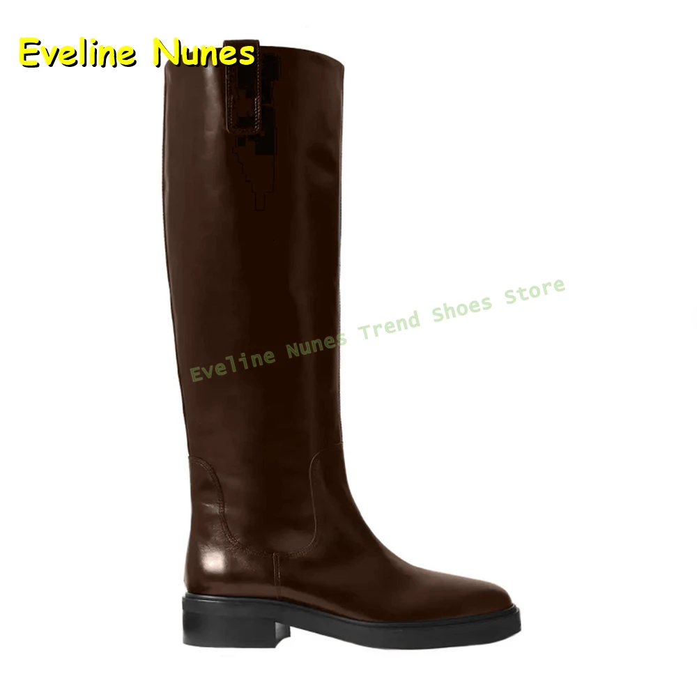 Black Leather Knee High Riding Boots Women's Round Toe Chunky Heels Tall Boots for Office Work and Everyday Casual Wear Summer view 4