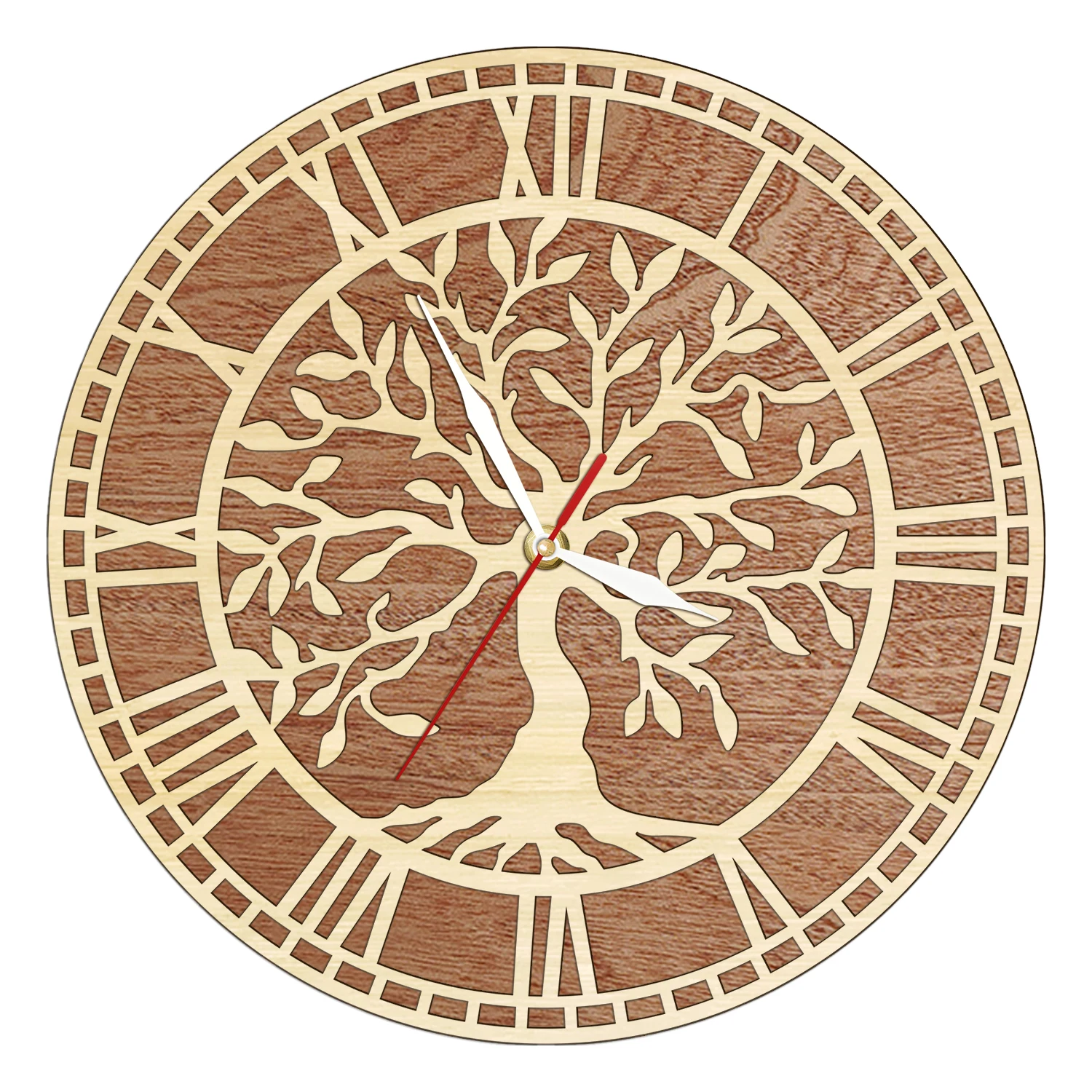 Tree of Life Cutout Wood Wall Clock for Farmhouse Rustic Natural Home Decor Wooden Living Hinge Wall Clock Housewarming Gift