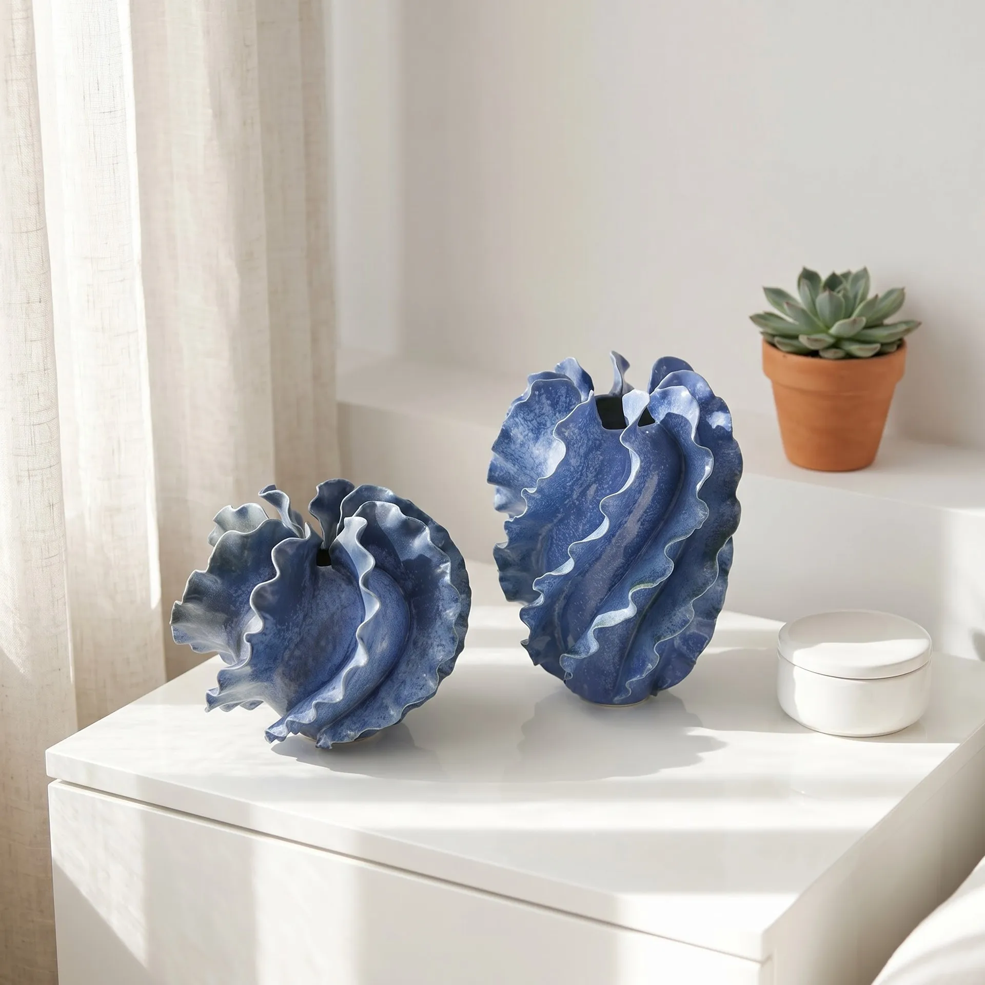 American Special-shaped Ceramic Vase Blue Pure Handmade Homestay Decorative Ornament