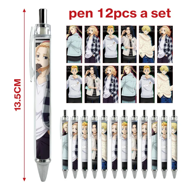 12PCS Mikey Draken Takemichi Chifuyu Popular Anime Peripheral Ballpoint Pen Set Cartoon Print Stationery Cool School Supplies