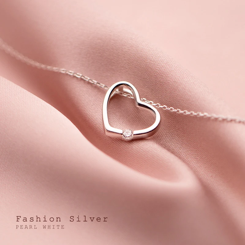 Modian White & Pink Zircon Hollow Out Hearts 100% Authentic 925 Sterling Silver Pendant Necklace for Women Fashion Fine Jewelry