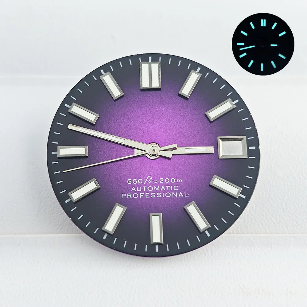 ساعة 28.5 ملم قرص NH35 قرص أزرق مضيء لحركة ميكانيكية أوتوماتيكية NH35 NH36 36 ملم ملحقات ساعة بمؤشر حزام