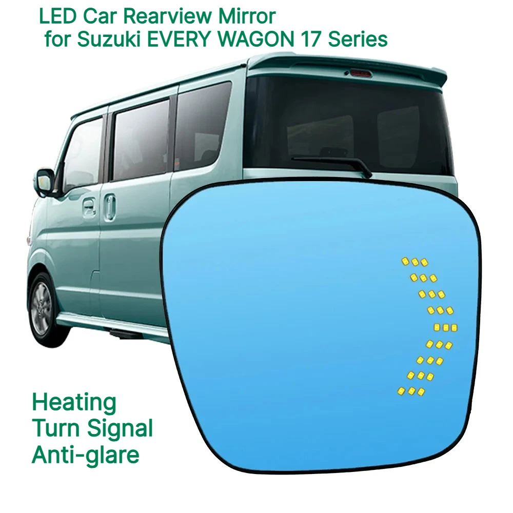 For Suzuki EVERY WAGON 17 Series LED Car Rearview Mirror Heating Dynamic Turn Signal Anti-glare Ultra Wide Angle Mirror