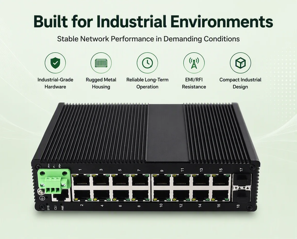 Industrial Gigabit Ethernet Switch 16 Port L2 Managed 2 SFP Uplink DIN Rail Network Switch for Transportation