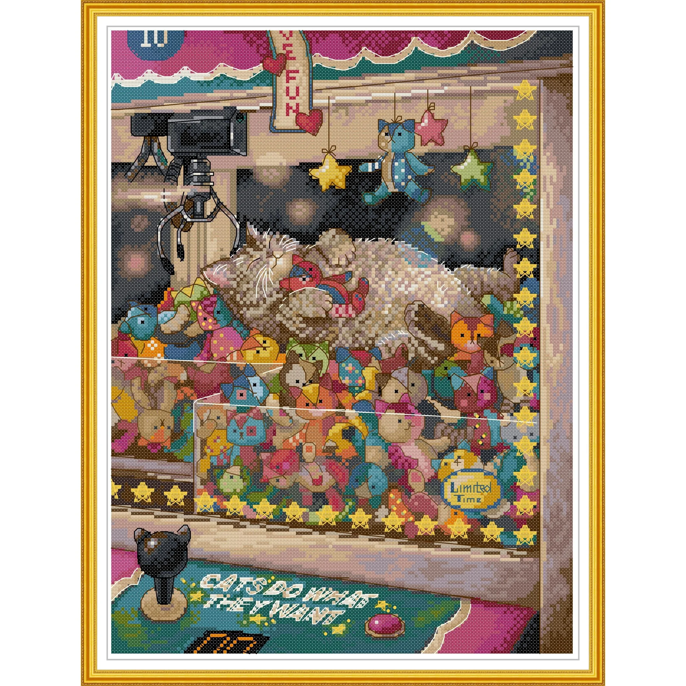 

Soulgift News Pre-Printed Cross Stitch Kit, Stamped Aida Fabric with DMC Threads, Embroidery Kit - Cat Dreams Come True