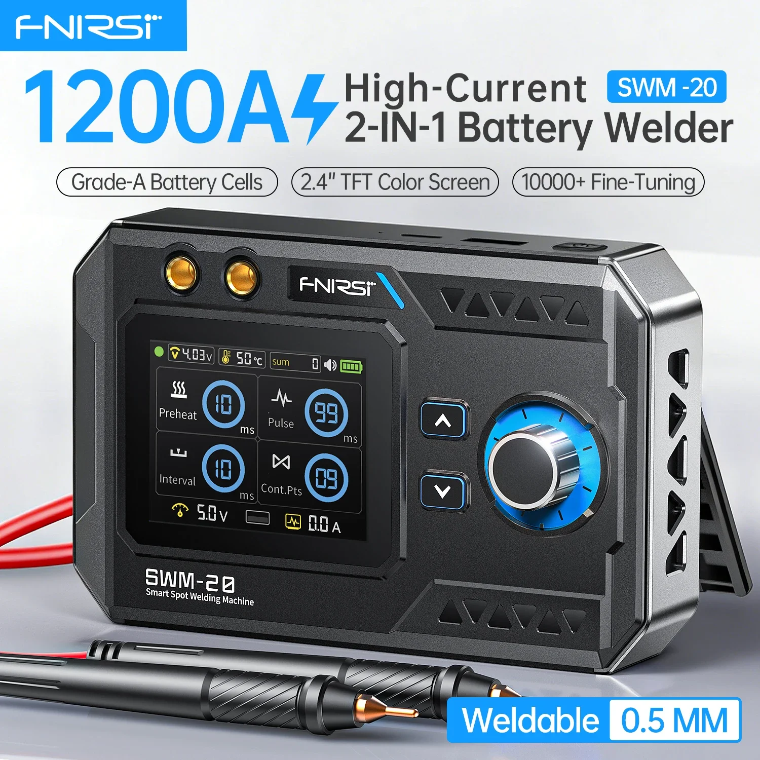 FNIRSI SWM-20 Portable Spot Welder Double Pulse Battery Welding Machine 18650 Battery DIY Pack Welding Tool 0.4mm Nickel Chip