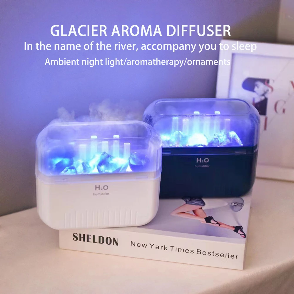 350 مللي USB شحن الهواء المرطب بالموجات فوق الصوتية زيت عطري الناشر مع بركان مصباح متوهج على شكل شعلة مرطب ضباب صغير محمول