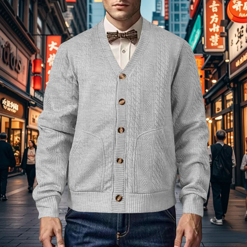 

Men's Open-Knit Cardigan Casual Stretch Fit Shirt with Buttons Trendy Knitwear 2026 New Style