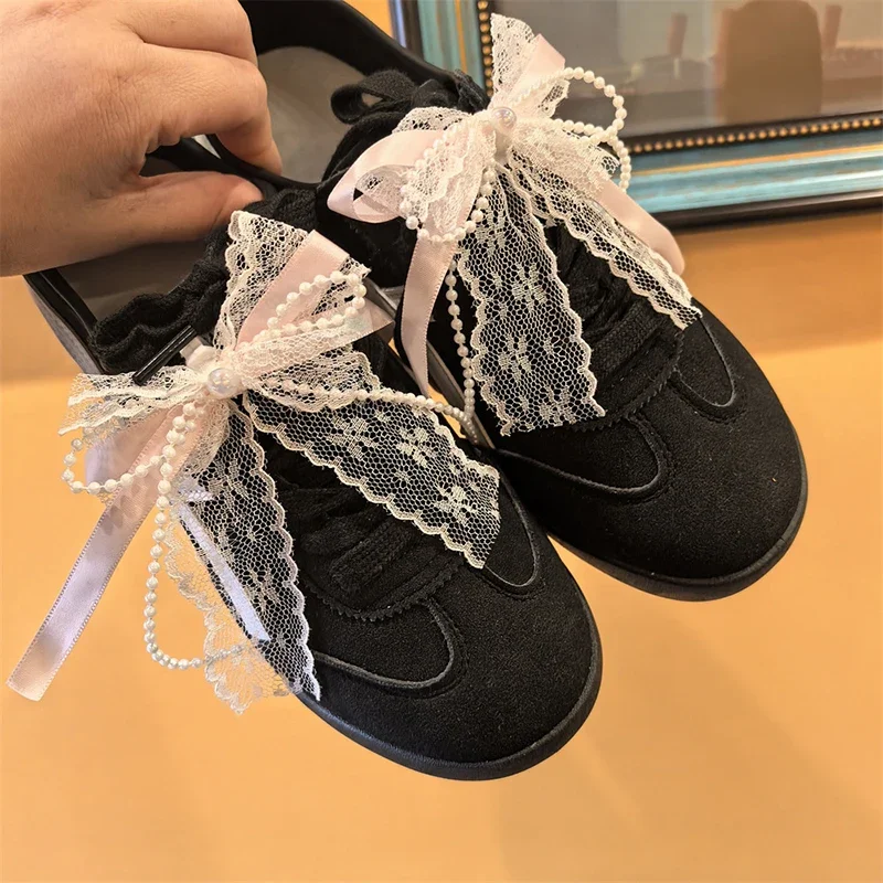 

2pcs Pink Lace Pearl Bow Shoe Laces Charms For Sneakers Decorative Shoe Flower Buckle Premium Decorative Shoe Charm Accessories